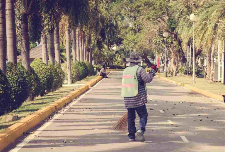 cleaner sweeping condominium roads