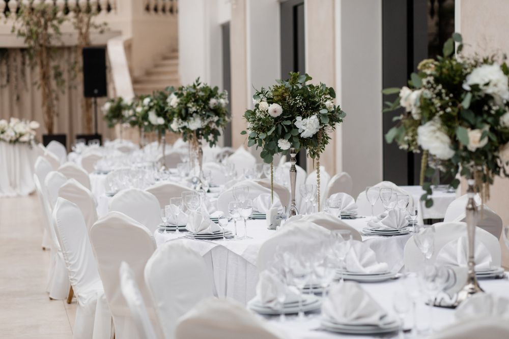 Orderly arranged tables for the event