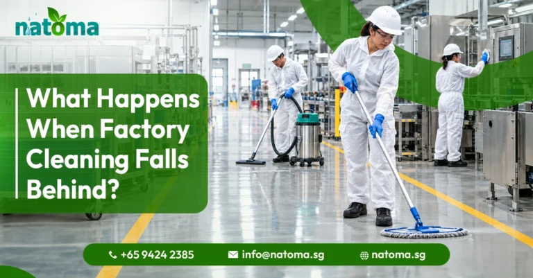 Three Natoma cleaners wearing PPE suits cleaning floors and machinery